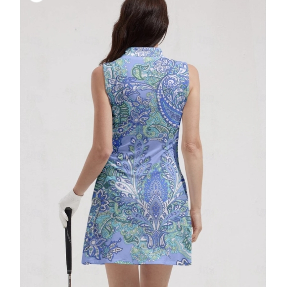 ACEGOLFS Blue Paisley Sleeveless Dress 2 Pockets Pickellball/Golf NWT Size Small - Picture 3 of 10